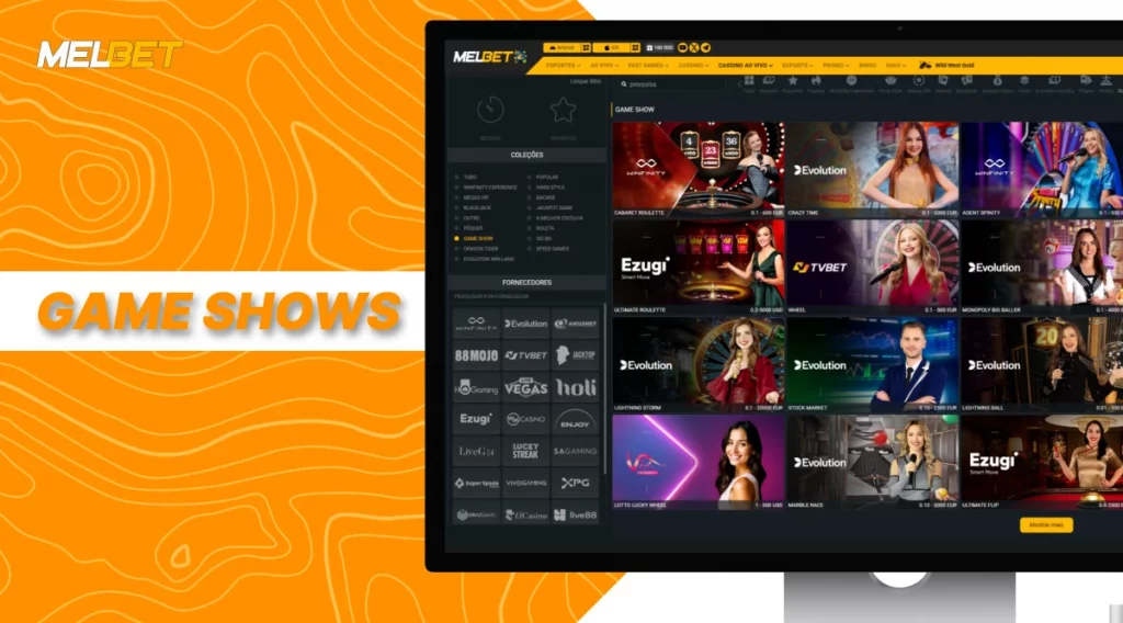 Game shows ao vivo da MelBet com apresentadores e rodadas bônus