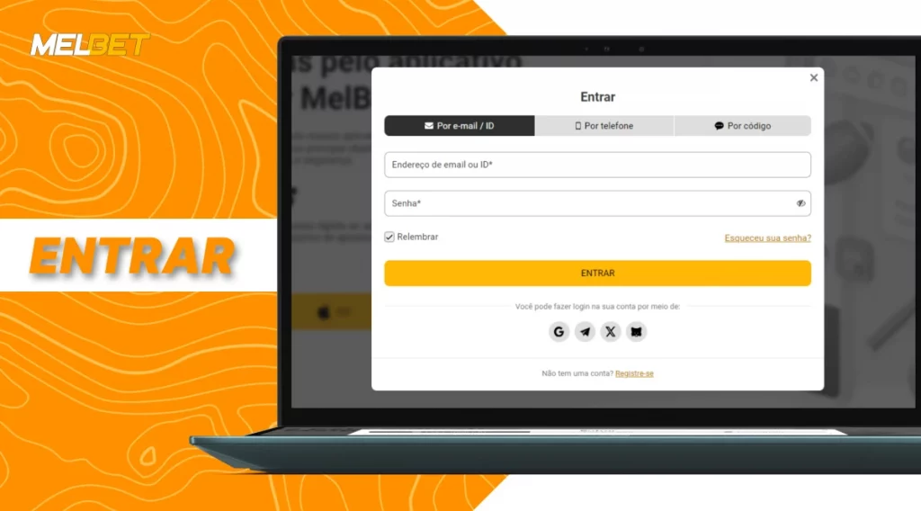 Página de login da MelBet no Brasil para acesso à conta pelo site oficial