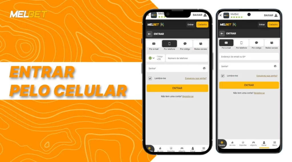 Login da MelBet no Brasil pela versão móvel do site em smartphone